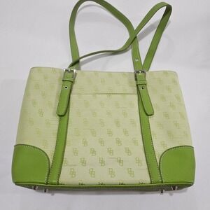 Brentano Monogram Logo Shoulder Bag Lime Green Cream Jacquard Tote Bag